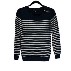 Banana Republic Navy and Gray Striped Sweater Medium